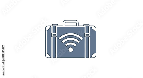 Suitcase with WiFi Signal Icon Illustration.