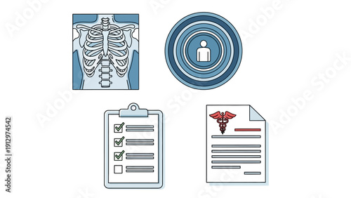 Medical Examination and Health Records Icons Set.