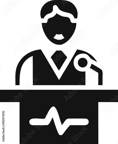 Professional speaker delivering health related topics from a podium with vital signs display