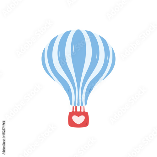 Blue and White Striped Hot Air Balloon with Heart