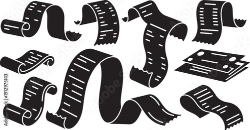 Collection of black and white measuring tape illustrations