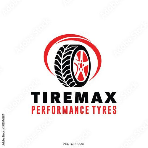 Tiremax Performance Tyres Logo with Red Wheel and Dynamic Swoosh