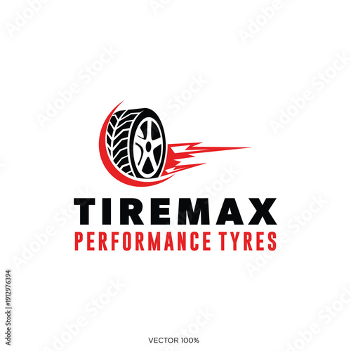 Tiremax Performance Tyres Logo with Dynamic Tire and Speed Lines