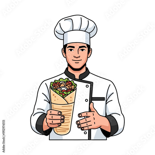 Chef Holding Delicious Doner Kebab Wrap