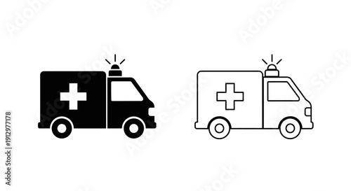 Ambulance vehicle icon set, medical transportation symbol, emergency service sign Vector