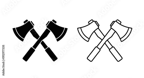 Two axes crossed black and white line art icon design Vector