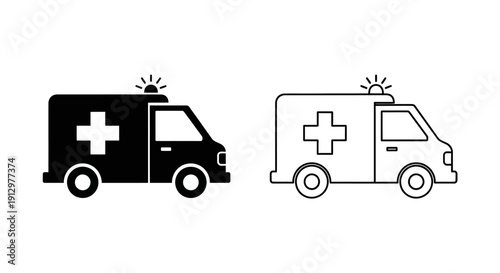 Medical emergency ambulance vehicles icon set, ambulance car symbols, healthcare icons Vector