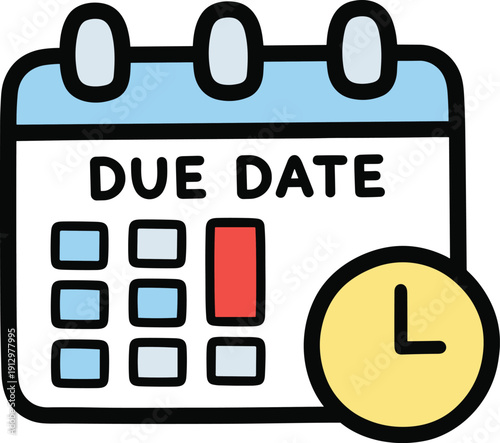 Calendar with due date highlighted and clock icon for timely reminders