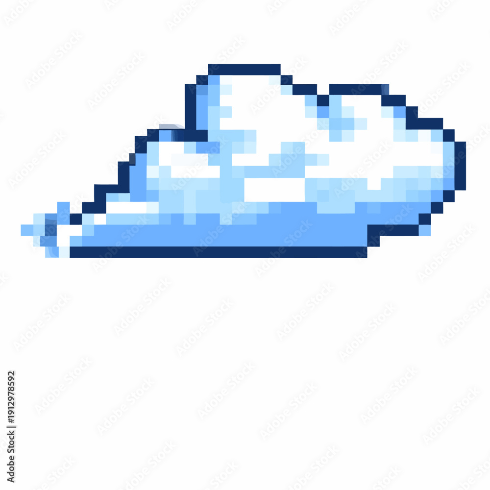 Obraz premium A flat design illustration of a cloud with blue shading and pixel art style