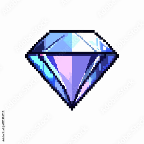 A vibrant blue diamond icon in pixel art style, centered on a clean background, viewed from directly above