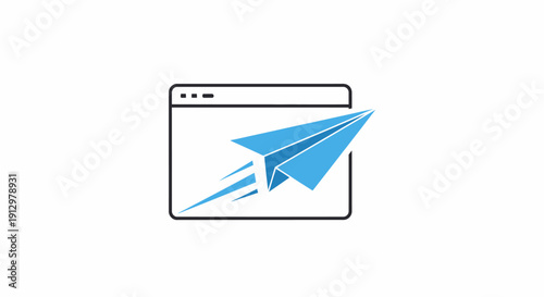 Blue Paper Plane Launching from Browser Window.