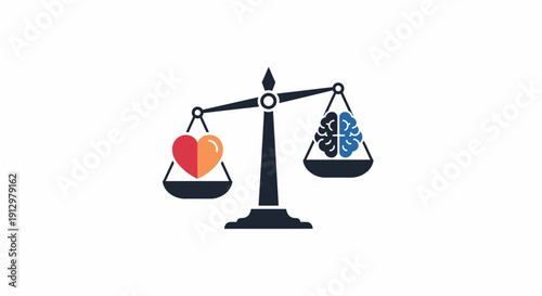 Balance scale with heart and brain.