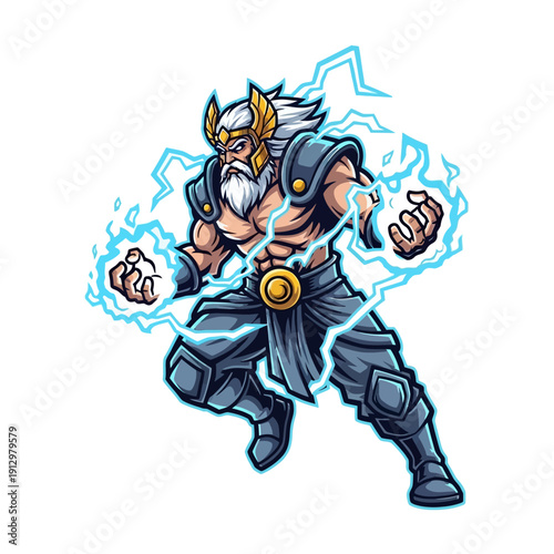 Powerful Zeus God of Thunder with Lightning Bolts.