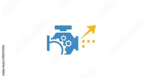 Blue gear icon with arrow.