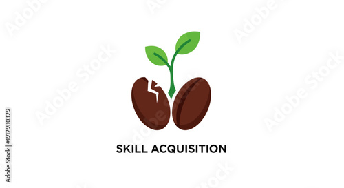 Brown coffee beans with green leaves.