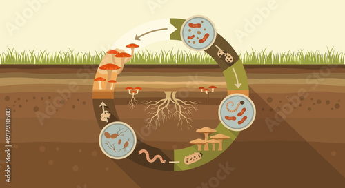 Mushroom Life Cycle A Detailed Illustration of Fungi Development.
