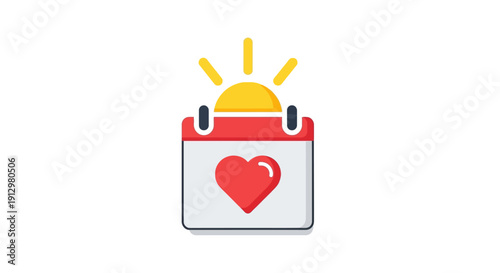 Calendar with heart and sun symbol.