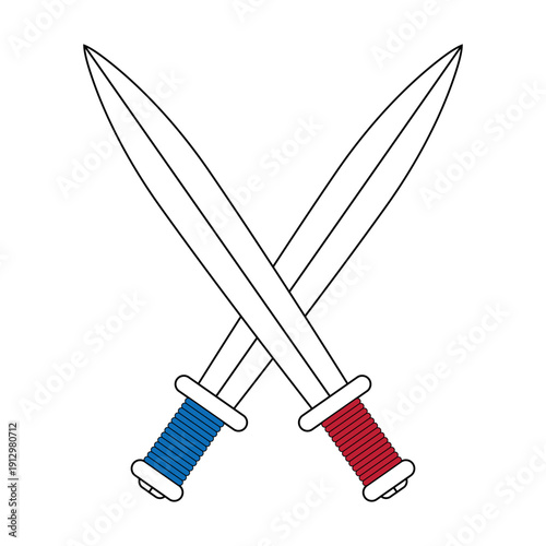 Crossed swords icon red blue handles battle combat rivalry symbol