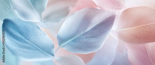 Abstract leaves in the background, with soft pastel colors and a watercolor-style appearance