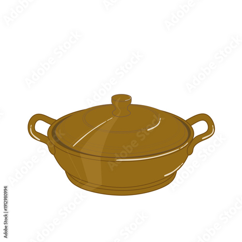 traditional Korean Jeongol pot, a wide and shallow cooking vessel designed for preparing jeongol, a rich Korean hot pot dish. It typically features a broad circular body with sturdy side 