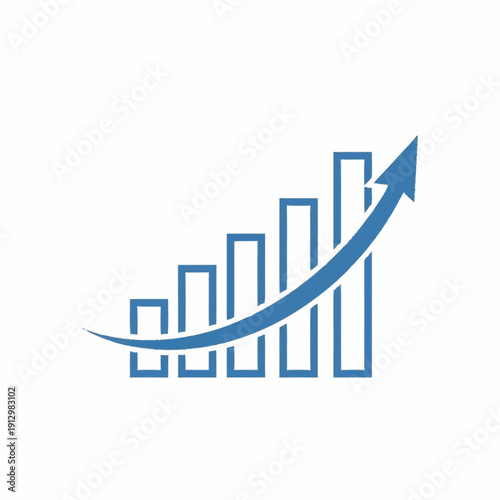 Cuadro en lienzo Blue Bar Chart with Upward Arrow Illustrating Business Growth and Financial Success