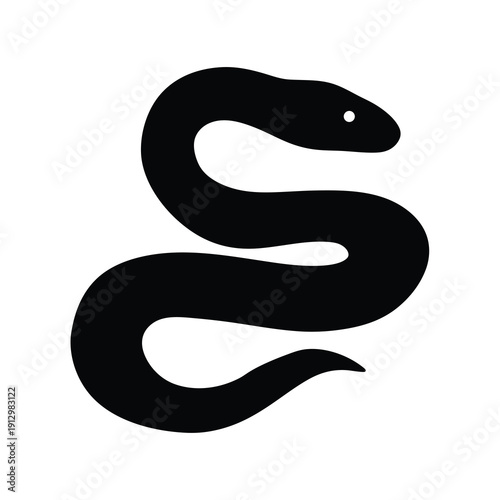 Black snake silhouette in S shape, modern flat design vector illustration
