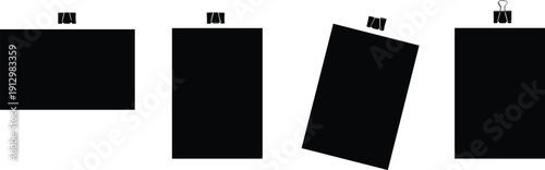 Black Photo Frame Mockup Set with Hanging Clips and Different Orientation Rectangles Vector Collection for Presentation and Template Design