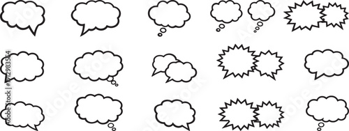 Speech Bubble Comic Dialogue Cloud Icon Set Hand Drawn Chat Message Outline Vector
