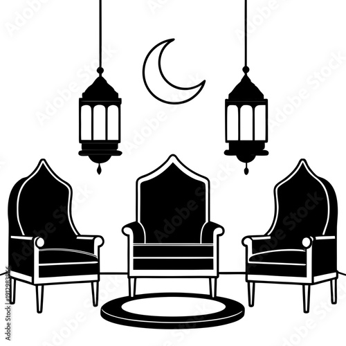 Vector illustration of luxury chandelier lamps in silhouette style for elegant interior and vintage home decor