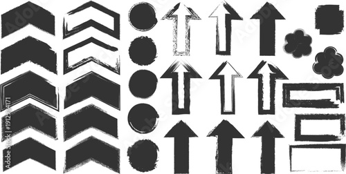 Grunge Arrows, Circles and Chevron Shapes Set