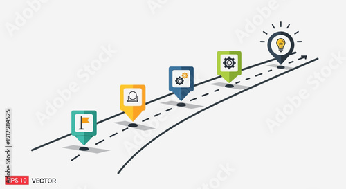 Abstract business journey concept with route and markers on light background