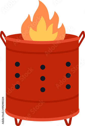 Red Chinese Joss Paper Burning Bin with Flames Flat Vector Clip art.
Traditional Joss Paper Incinerator for Ancestor Worship Illustration.
Chinese Festival Joss Paper Burner Flat Design Isolated.
