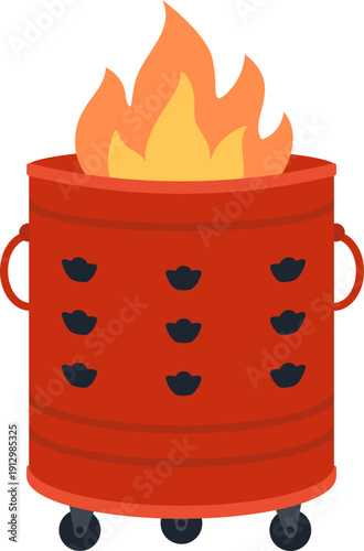 Red Chinese Joss Paper Burning Bin with Flames Flat Vector Clip art.
Traditional Joss Paper Incinerator for Ancestor Worship Illustration.
Chinese Festival Joss Paper Burner Flat Design Isolated.
