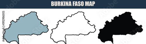 Burkina faso map illustration with grey, white, and black silhouettes on a clean white background, ideal for travel and geography projects.