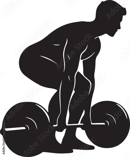 Black silhouette of a person lifting weights on a white background, minimal outline