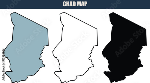 Chad map illustration with grey, white, and black silhouettes on a clean white background, ideal for travel and geography projects.