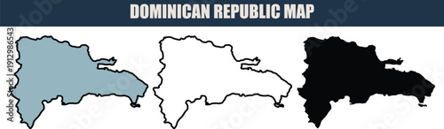 Dominican Republic map illustration with grey, white, and black silhouettes on a clean white background, ideal for travel and geography projects.