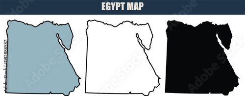 Egypt map illustration with grey, white, and black silhouettes on a clean white background, ideal for travel and geography projects.