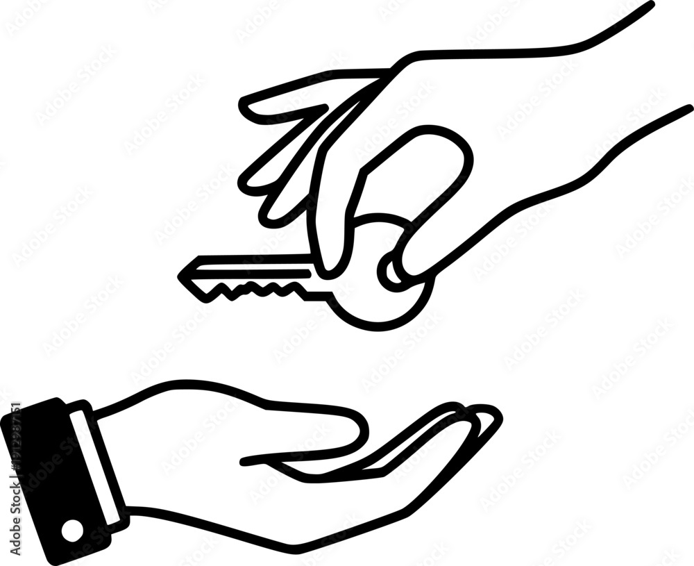 Obraz premium give key in hand icon, rental estate or hire car, agent broker, sale auto or home, dealer landlord
