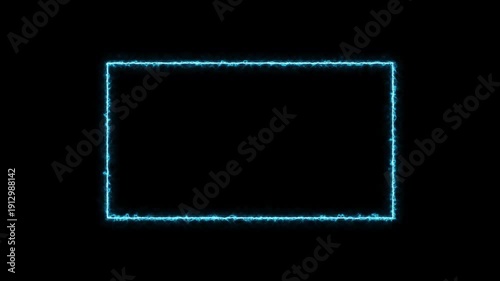 Abstract glowing neon rectangle border frame animation on a black background. Vibrant neon box sign symbol with smooth movement and dynamic light effects. Modern geometric shape frame.