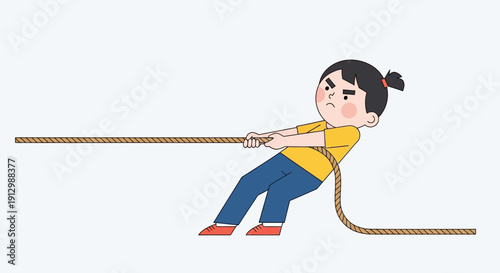 Determined Child Pulling Rope in Tug of War Competition