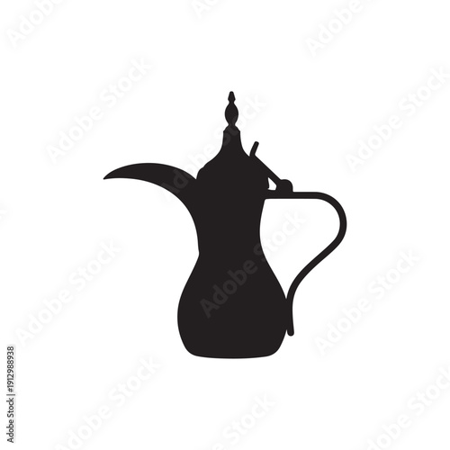 Black silhouette. Beautiful traditional coffee pot . Arabic classic coffee pot. Flat style vector illustration. Isolated on white background.