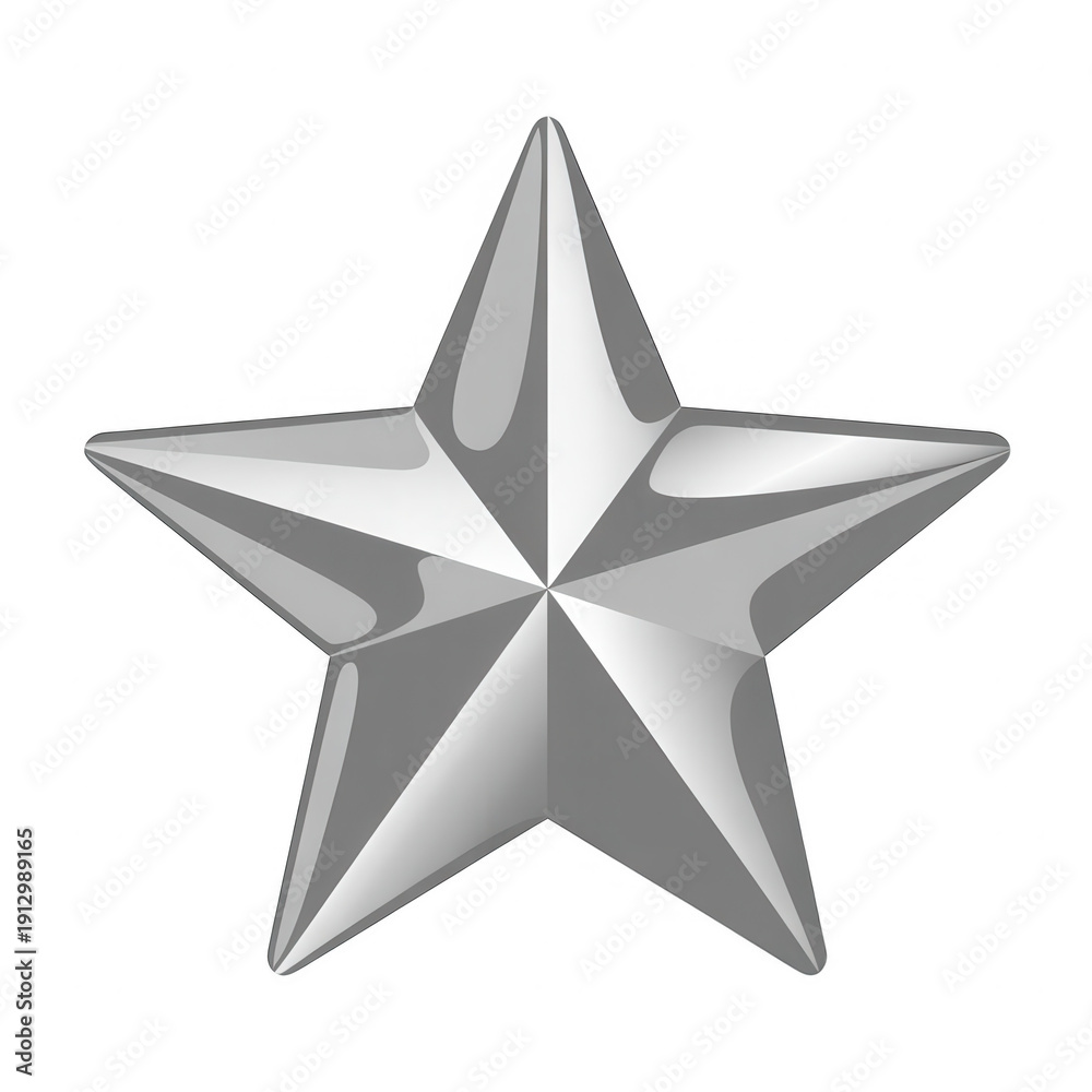 Fototapeta premium Gray metallic star shape with five points and smooth surface shiny isolated on a transparent background