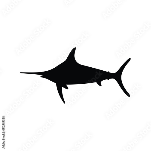 Blue marlin fish jumping ocean wave vector illustration flat design