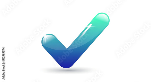 3D checkmark symbol success confirmation icon in glossy blue and teal gradient isolated on transparent background