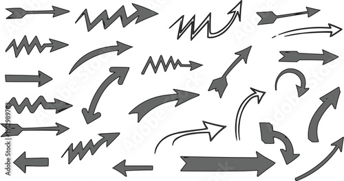 The image features a collection of gray arrow images, each image designed with a distinct style and orientation on a clean white background.