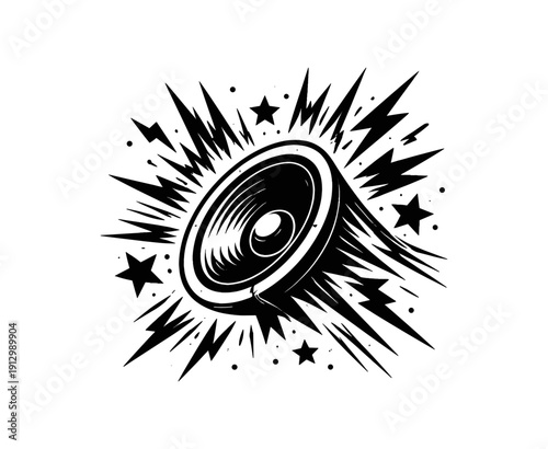 Dynamic speaker with explosive sound in black and white design