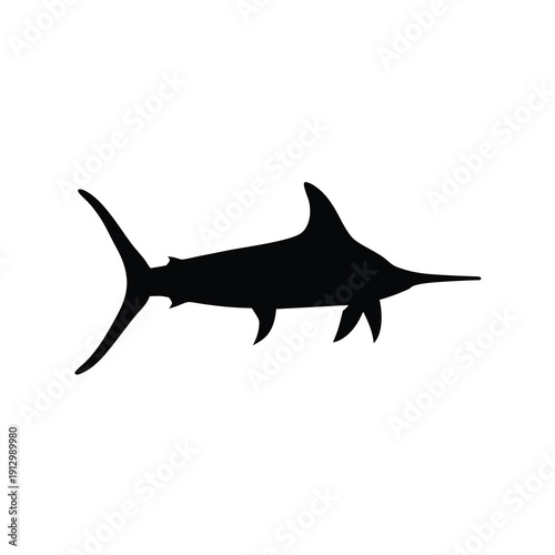 Black Silhouette of Blue Marlin Fish Vector Illustration