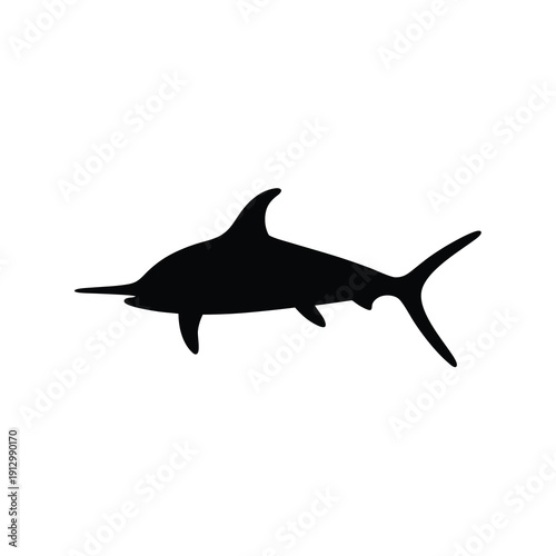 Black Silhouette Blue Marlin Fish Vector Illustration on White Background flat design