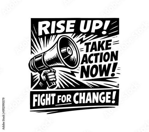 Dynamic black and white protest art with megaphone for social change